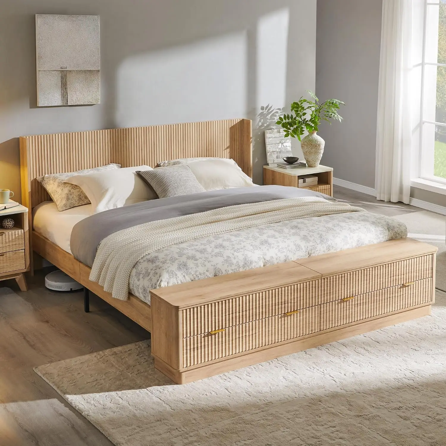 King Size Bed Frame With Storage Drawers - Fluted King Size Bed Frame with