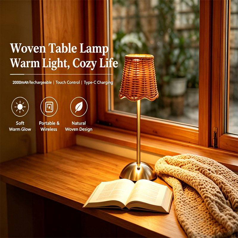 Bedroom Furniture - Bohemian Woven Rattan Art Table Lamp