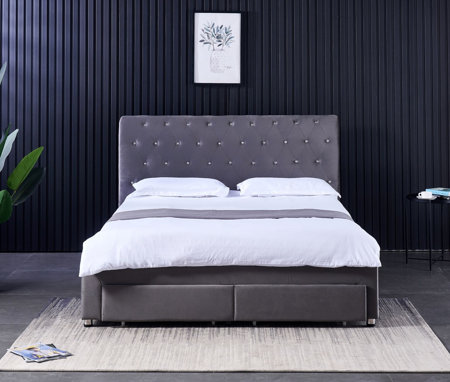 King Size Bed Frame With Storage Drawers - Modern Double Bed Frame with 4