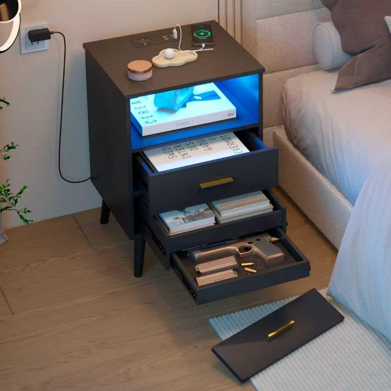 Solid Wood Nightstand 2 Drawers - Night Stand with Drawer Charging Bedside