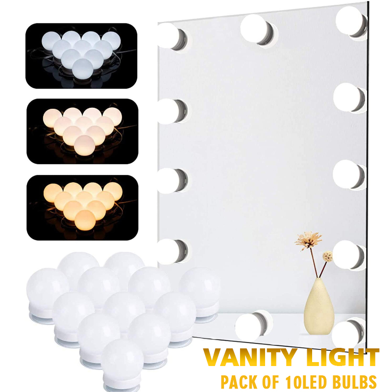 Dressing Table Vanity With Lighted Mirror - LED Makeup Mirror Light Bulbs USB