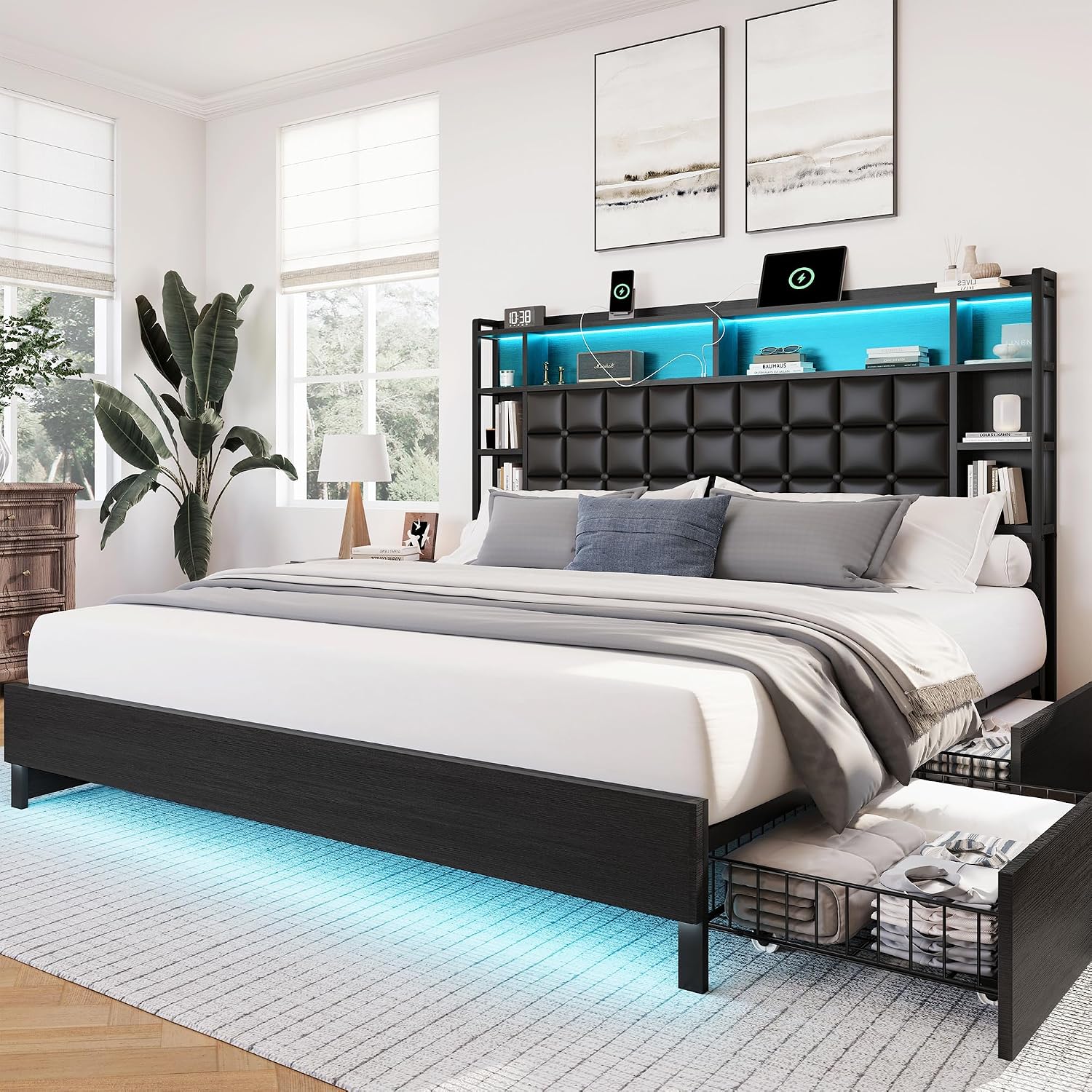King Size Bed Frame With Storage Drawers - King Size Wooden Bed Frame with