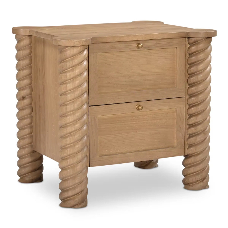 Solid Wood Nightstand 2 Drawers - Vintage solid wood bedside table with