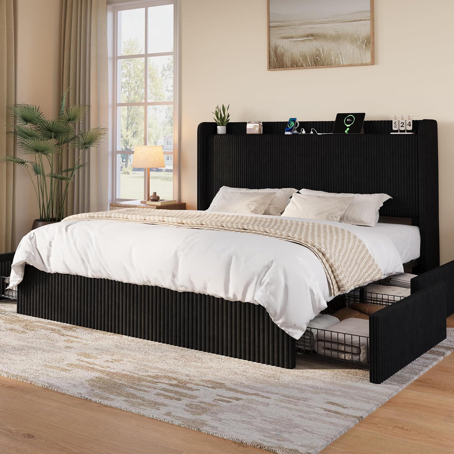 King Size Bed Frame With Storage Drawers - King Size Bed Frame with 4