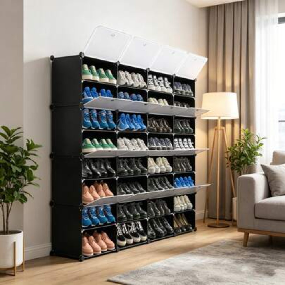 Shoe Rack Cabinet Narrow Entryway - 8 Tier Portable Shoe Rack Organizer