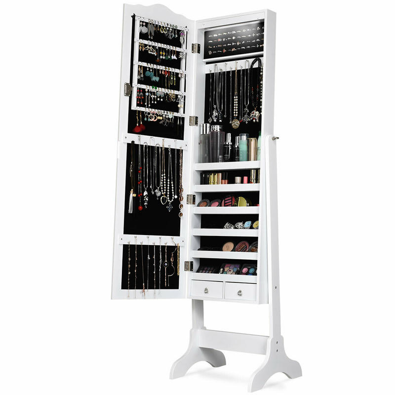 Full Length Mirror Jewelry Armoire - 14 LED Jewelry Armoire Cabinet with