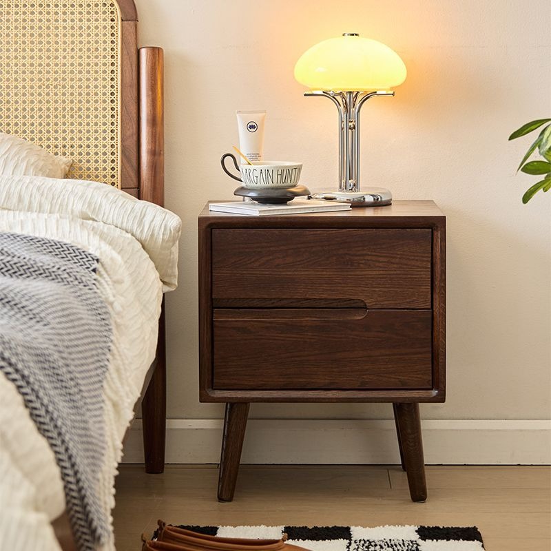 Solid Wood Nightstand 2 Drawers - Wooden Bedside Tables Vintage Nightstands Luxury