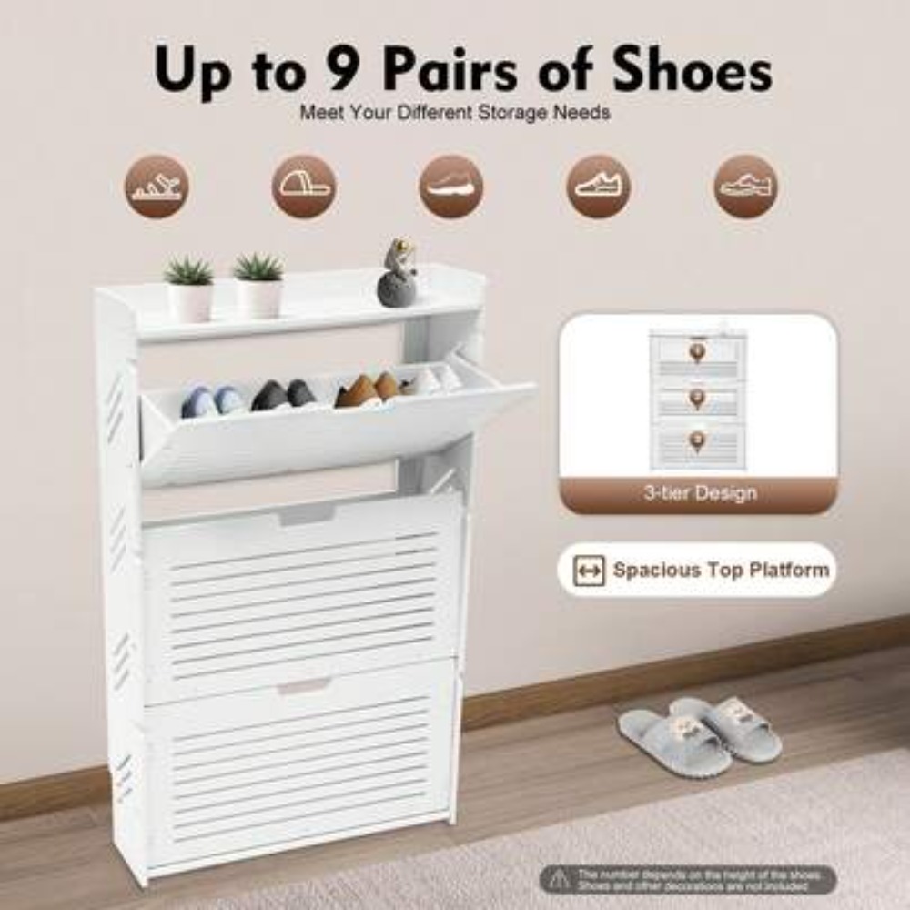 Shoe Rack Cabinet Narrow Entryway - Modern Shoe Storage Cabinet 3 Layer