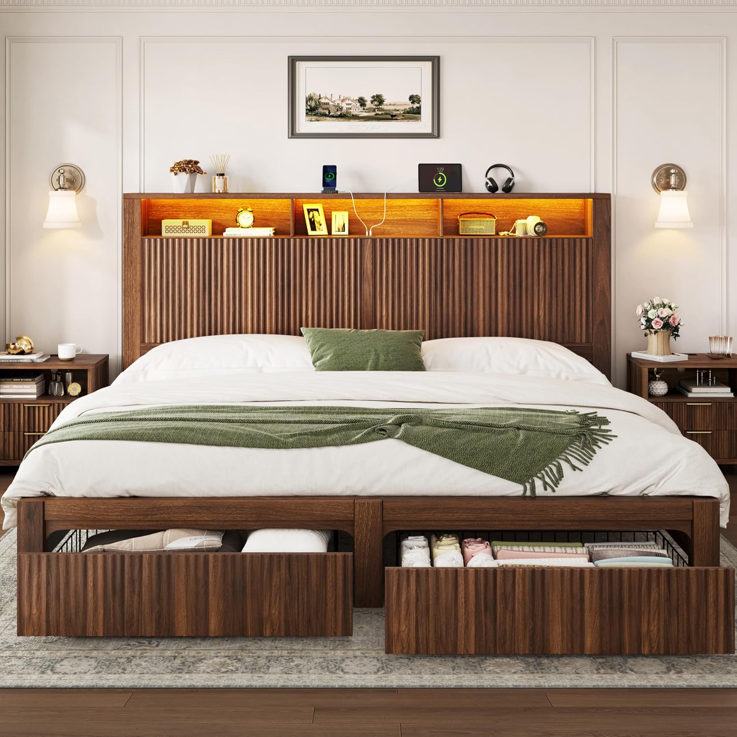 King Size Bed Frame With Storage Drawers - King Size Bed Frame and Headboard&