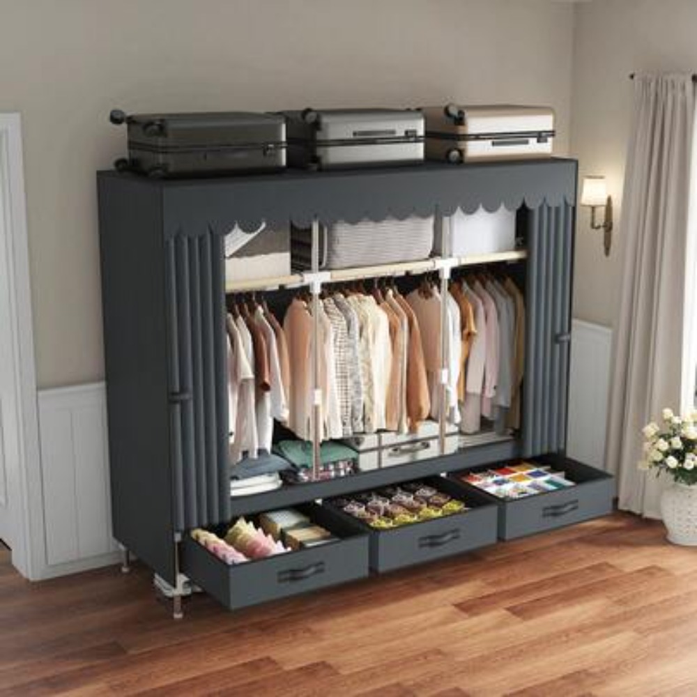 Wardrobe Closet Portable Fabric Cover - Portable Wardrobe Closet, 16mm Sturdy Steel
