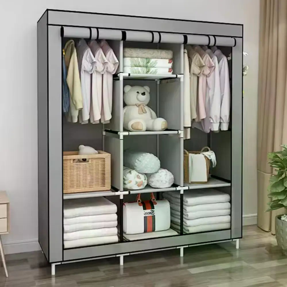 Wardrobe Closet Portable Fabric Cover - 64-in Portable Covered Non-Woven Fabric Wardrobe,
