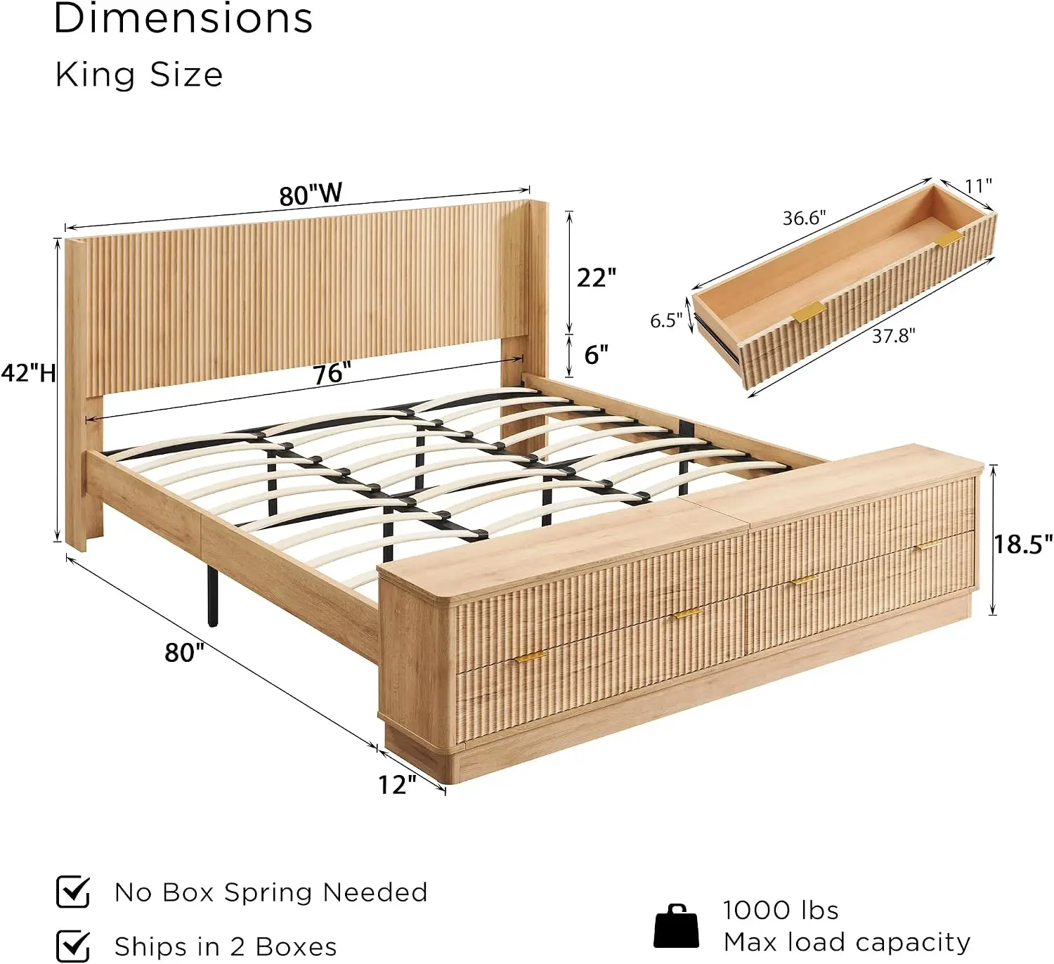Fluted King Size Bed Frame wit - đánh giá và giá King Size Bed Frame With Storage Drawers