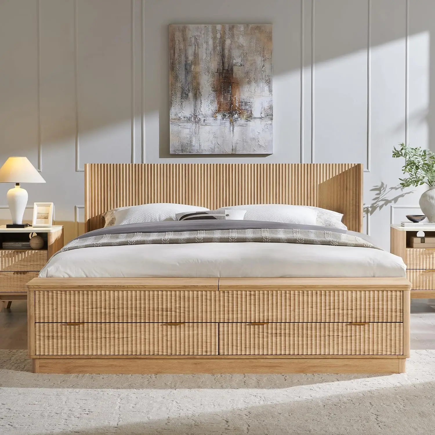 Fluted King Size Bed Frame wit - đánh giá và giá King Size Bed Frame With Storage Drawers