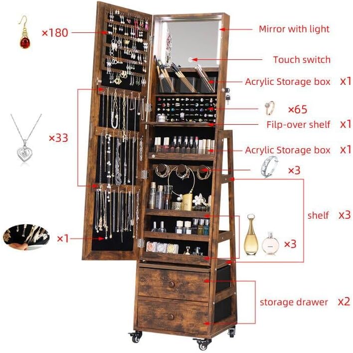 Rotating Jewelry Cabinet Vanit - đánh giá và giá Full Length Mirror Jewelry Armoire