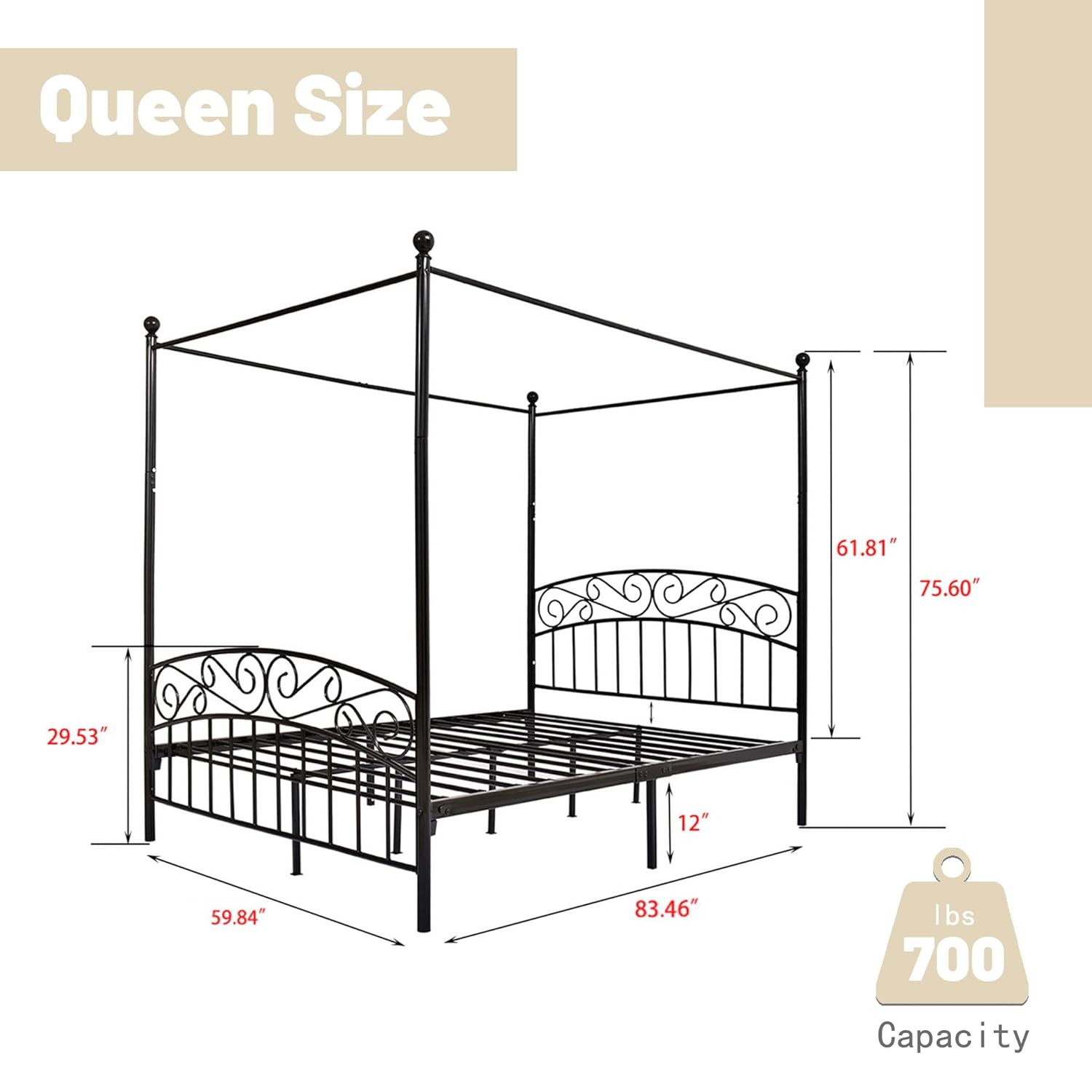 Queen Size Metal Canopy Bed Fr - đánh giá và giá Canopy Bed Frame Metal Queen