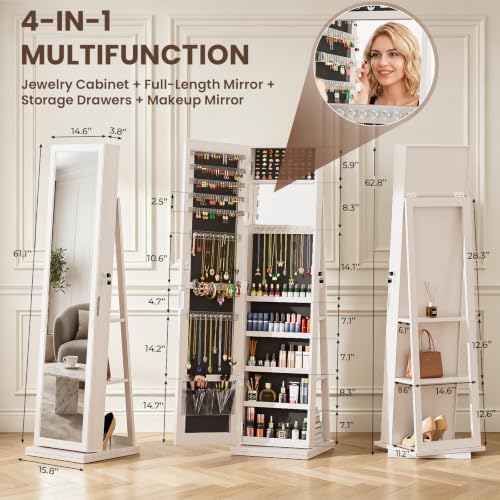 4-In-1 Jewelry Cabinet Jewelry - đánh giá và giá Full Length Mirror Jewelry Armoire