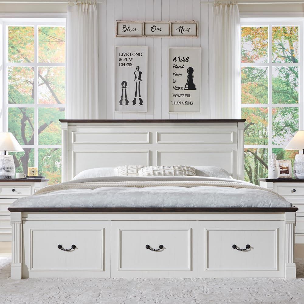 Farmhouse King Size Bed Frame  - đánh giá và giá King Size Bed Frame With Storage Drawers