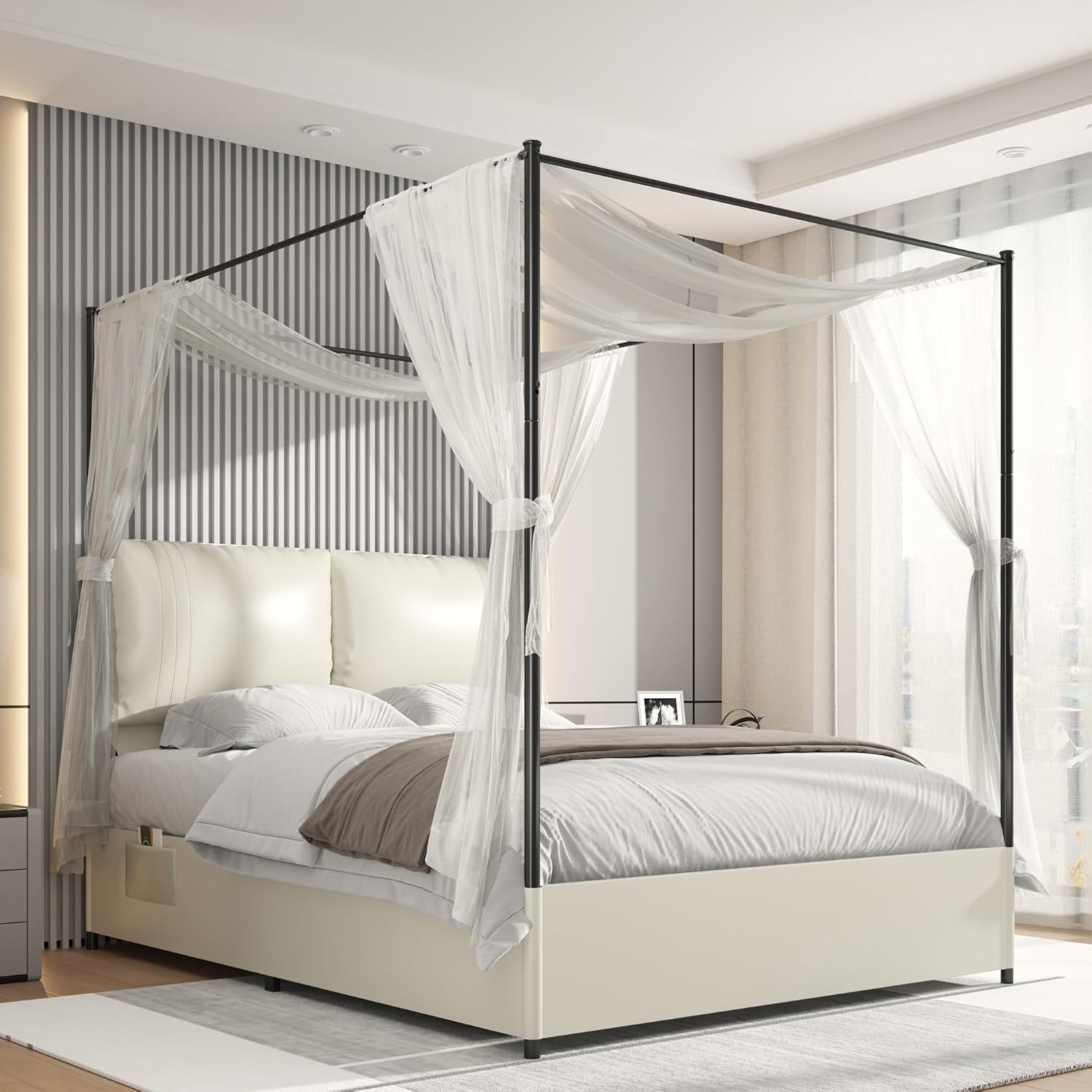 Queen Canopy Bed Frame Upholst - đánh giá và giá Canopy Bed Frame Metal Queen