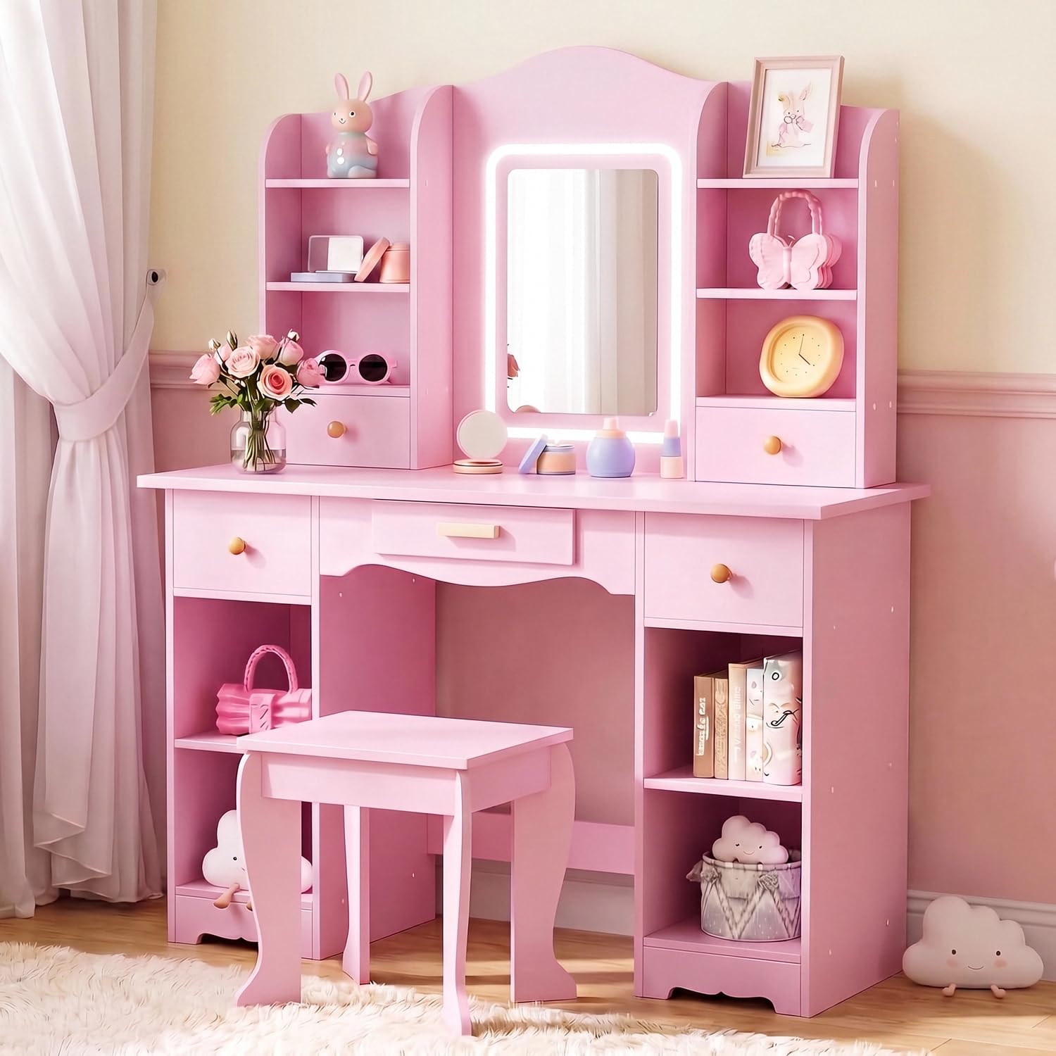 Kids Vanity with 3-Color Light - đánh giá và giá Dressing Table Vanity With Lighted Mirror