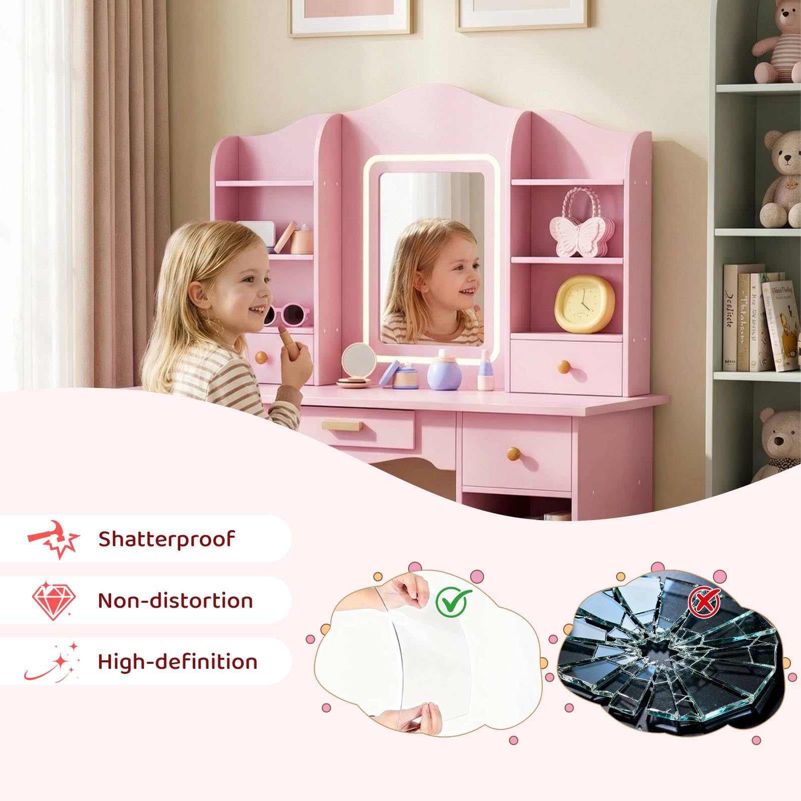 Kids Vanity with 3-Color Light - đánh giá và giá Dressing Table Vanity With Lighted Mirror