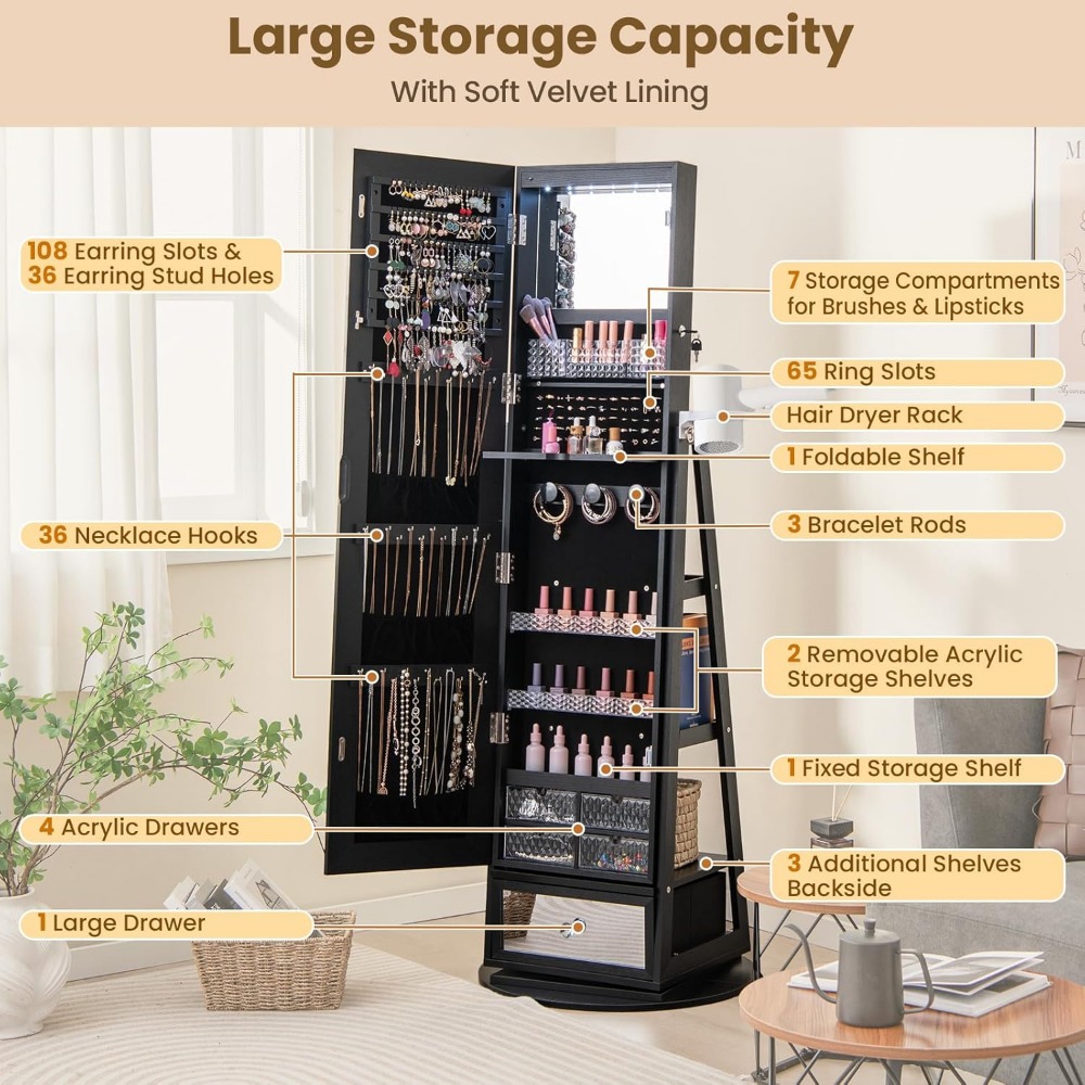 360° Swivel Jewelry Cabinet Ar - đánh giá và giá Full Length Mirror Jewelry Armoire