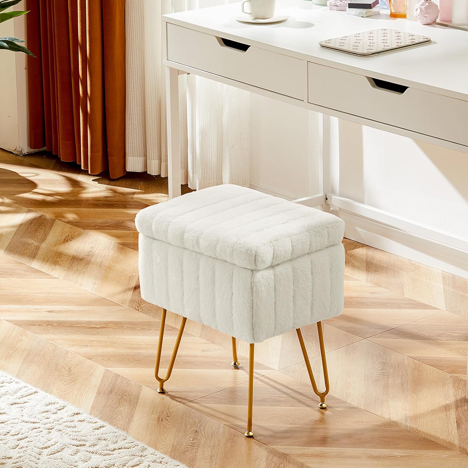 White Storage Vanity Stool, Fa - đánh giá và giá Bedroom Furniture