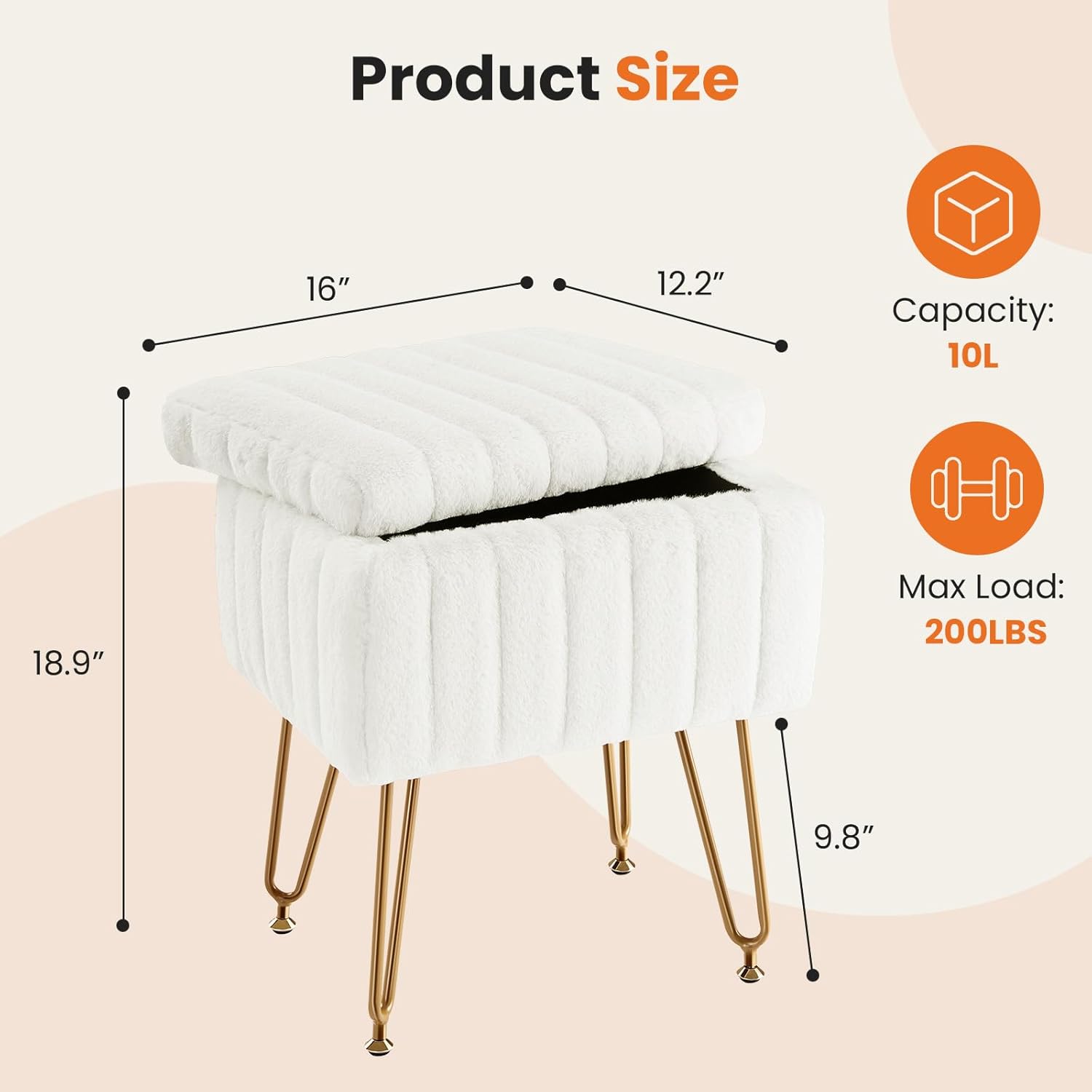 White Storage Vanity Stool, Fa - đánh giá và giá Bedroom Furniture