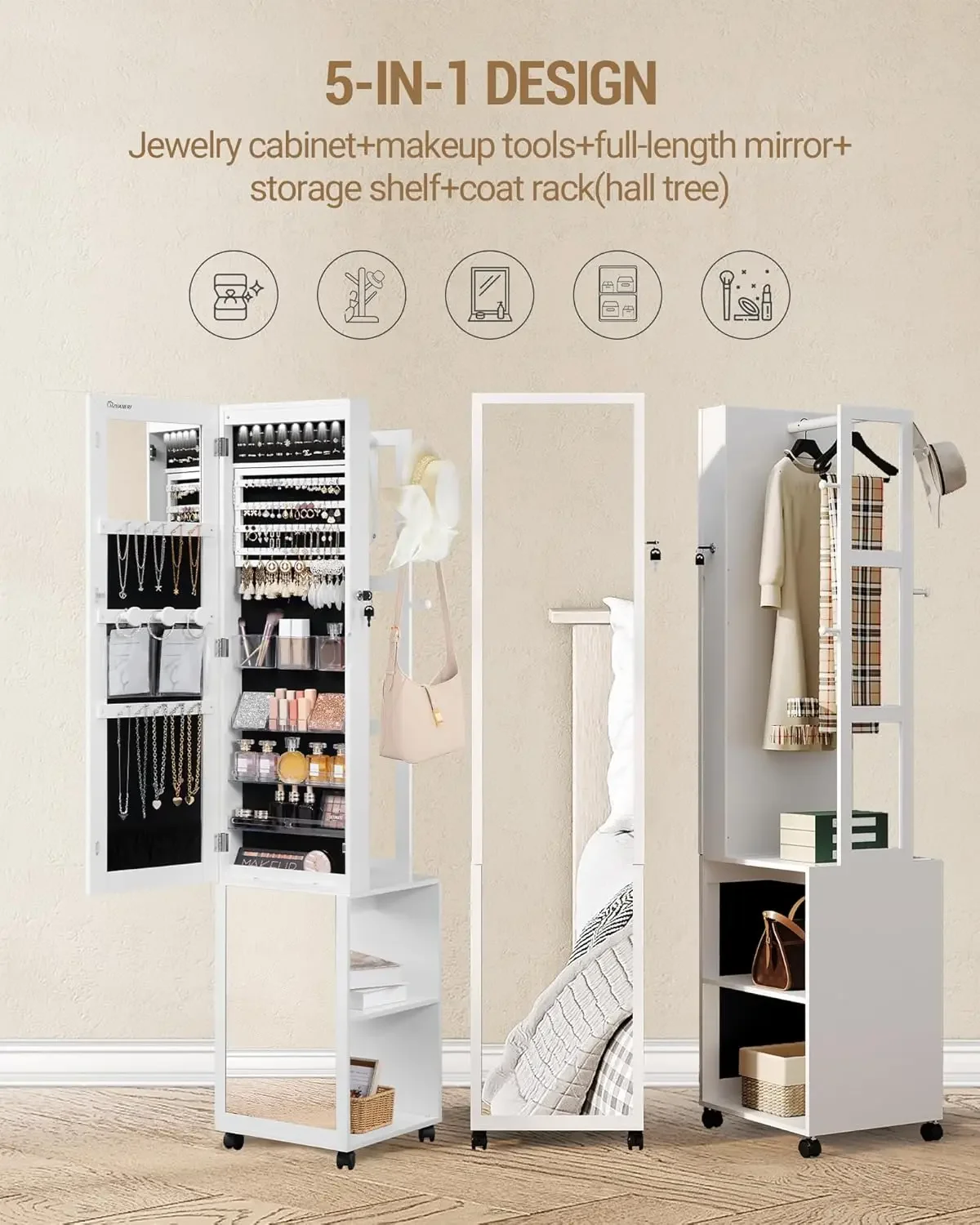 8 LEDs Jewelry Cabinet Armoire - đánh giá và giá Full Length Mirror Jewelry Armoire