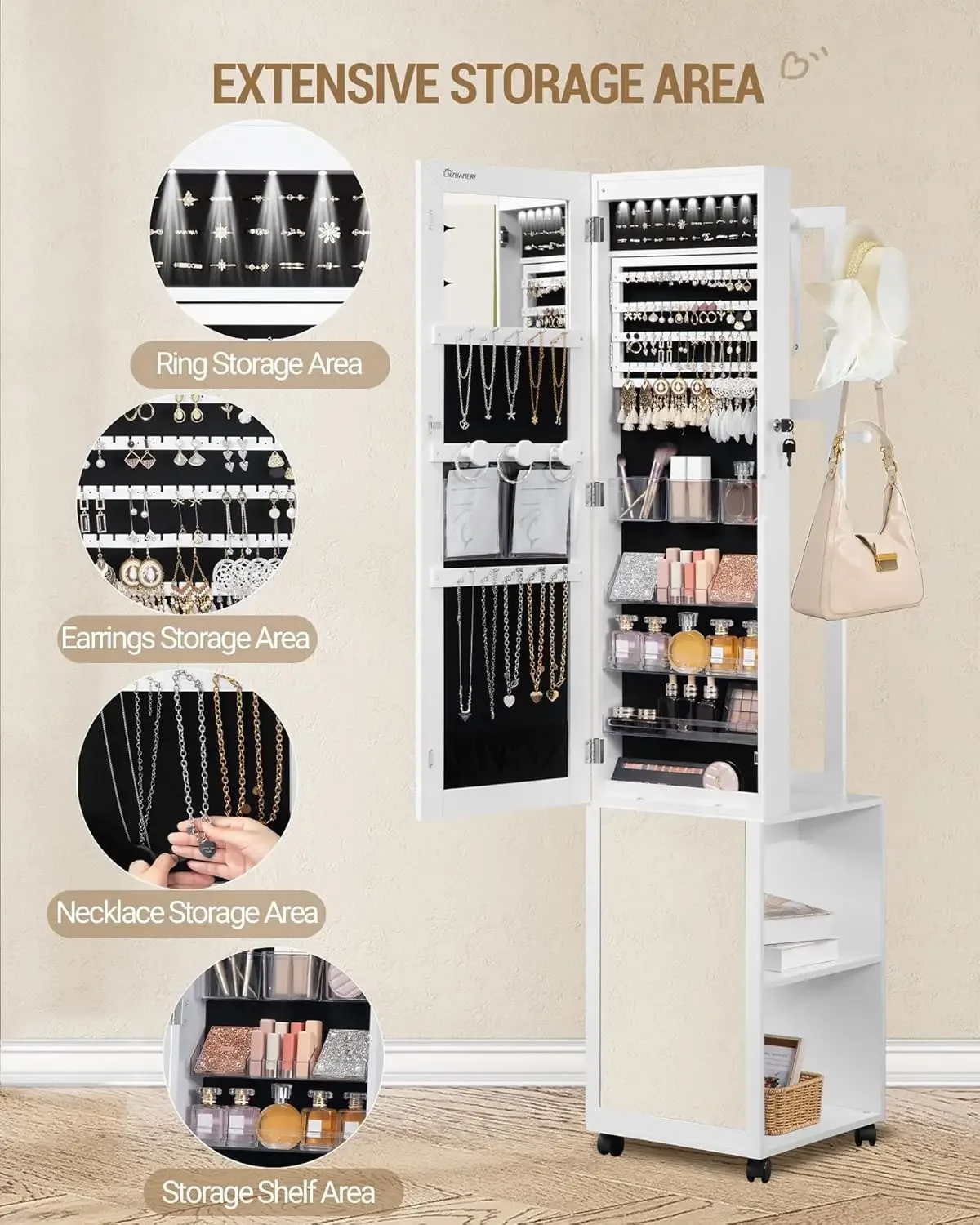 8 LEDs Jewelry Cabinet Armoire - đánh giá và giá Full Length Mirror Jewelry Armoire