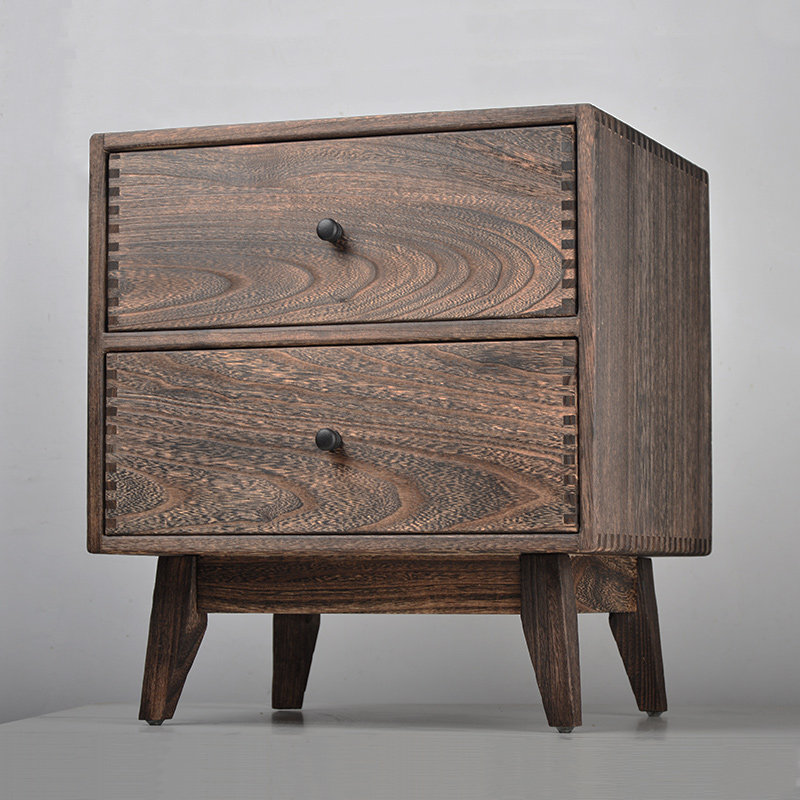 Retro Solid Wood Bedroom Night - đánh giá và giá Solid Wood Nightstand 2 Drawers