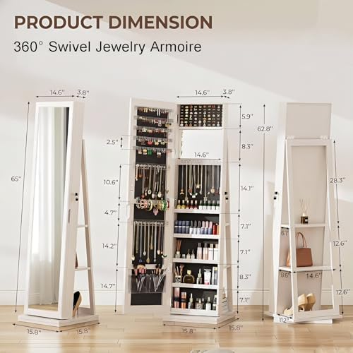 360° Swivel Jewelry Armoire wi - đánh giá và giá Full Length Mirror Jewelry Armoire