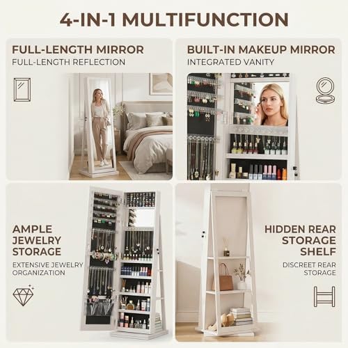 360° Swivel Jewelry Armoire wi - đánh giá và giá Full Length Mirror Jewelry Armoire