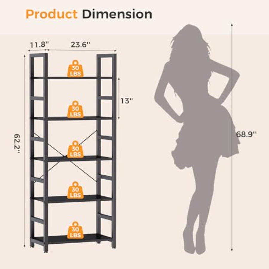 5-Tier Bookshelf, Modern Tall  - đánh giá và giá Storage