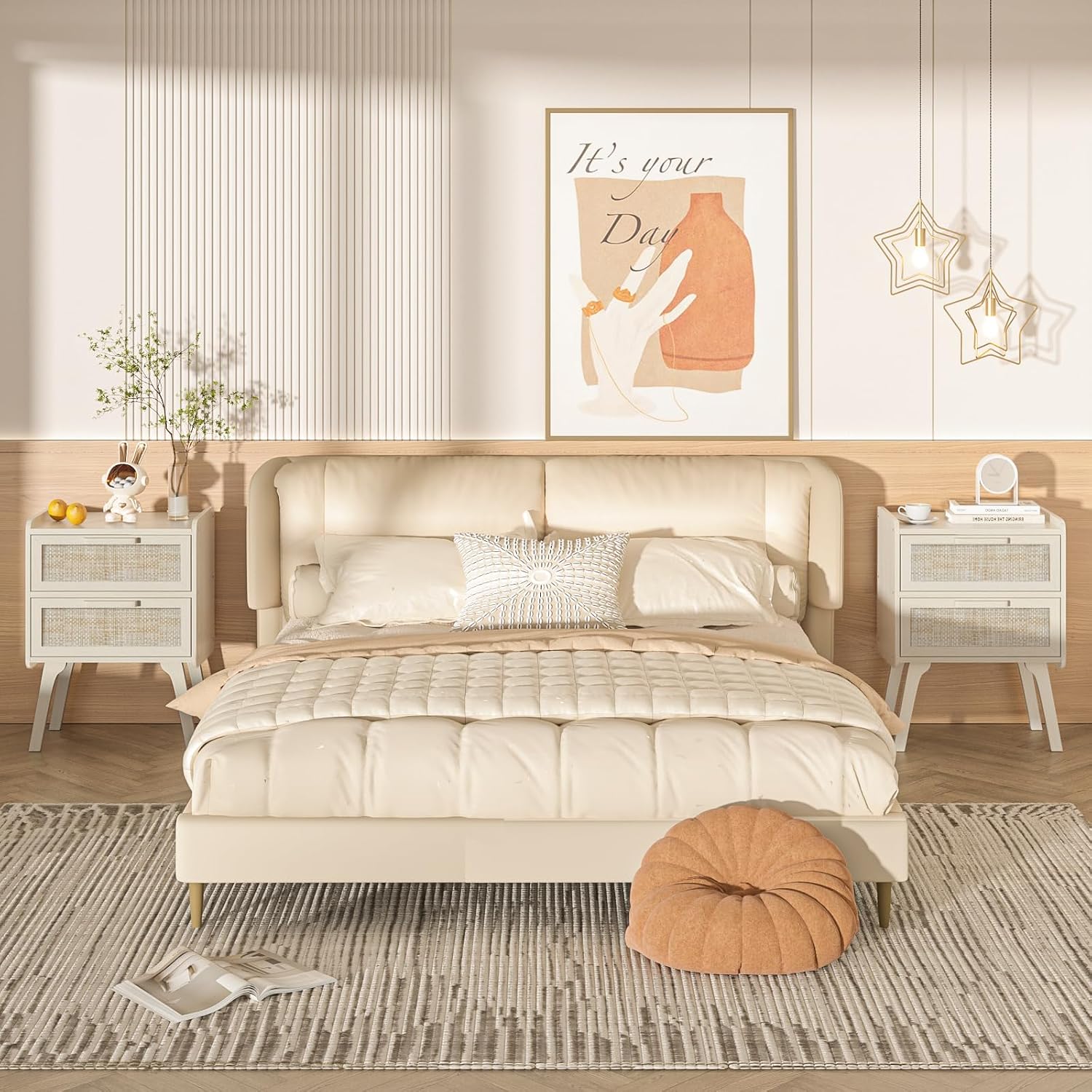 Rattan Nightstand Set of 2, 2  - đánh giá và giá Solid Wood Nightstand 2 Drawers