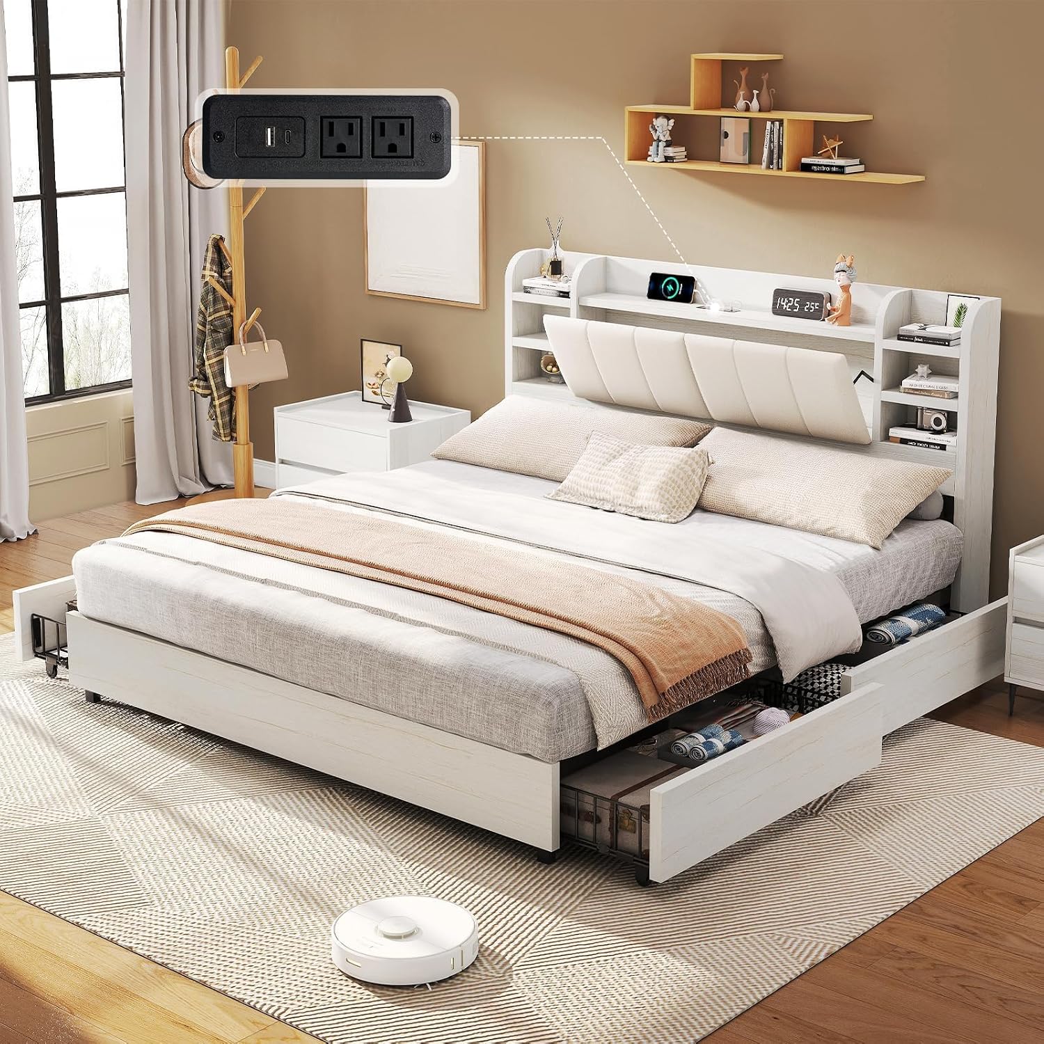 King Size Upholstered Platform - đánh giá và giá King Size Bed Frame With Storage Drawers
