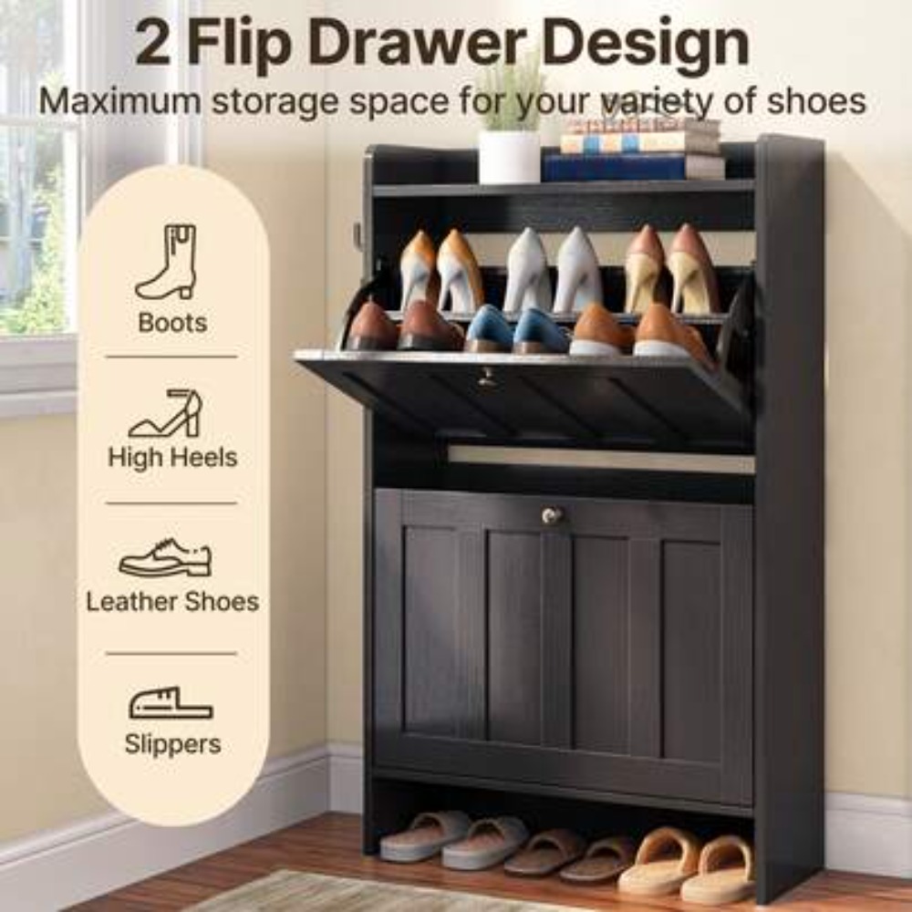 Shoe Cabinet With 2 Flip Drawe - đánh giá và giá Shoe Rack Cabinet Narrow Entryway