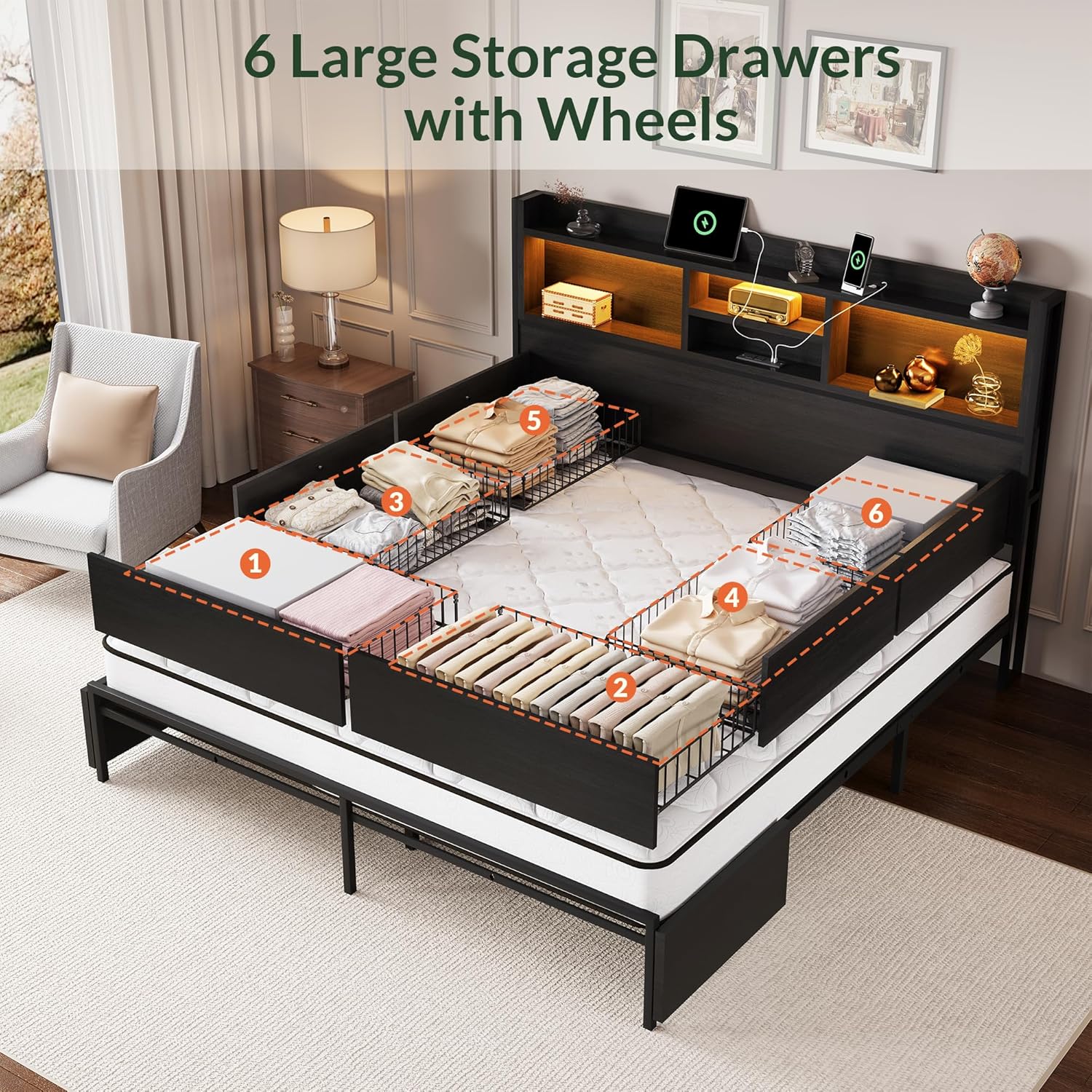 King Size Bed Frame with 6 Sto - đánh giá và giá King Size Bed Frame With Storage Drawers