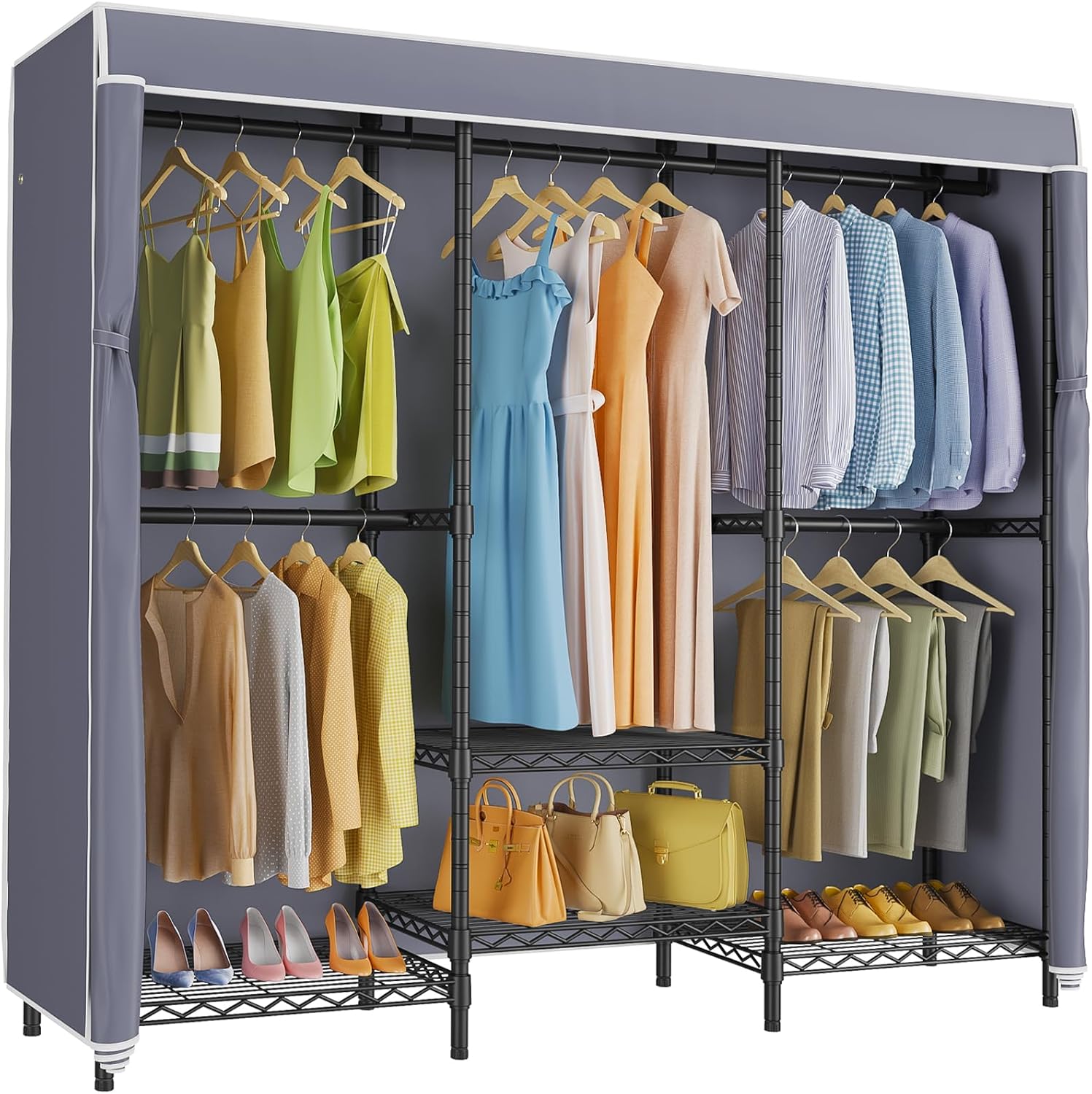 Covered Garment Rack with Adju - đánh giá và giá Wardrobe Closet Portable Fabric Cover
