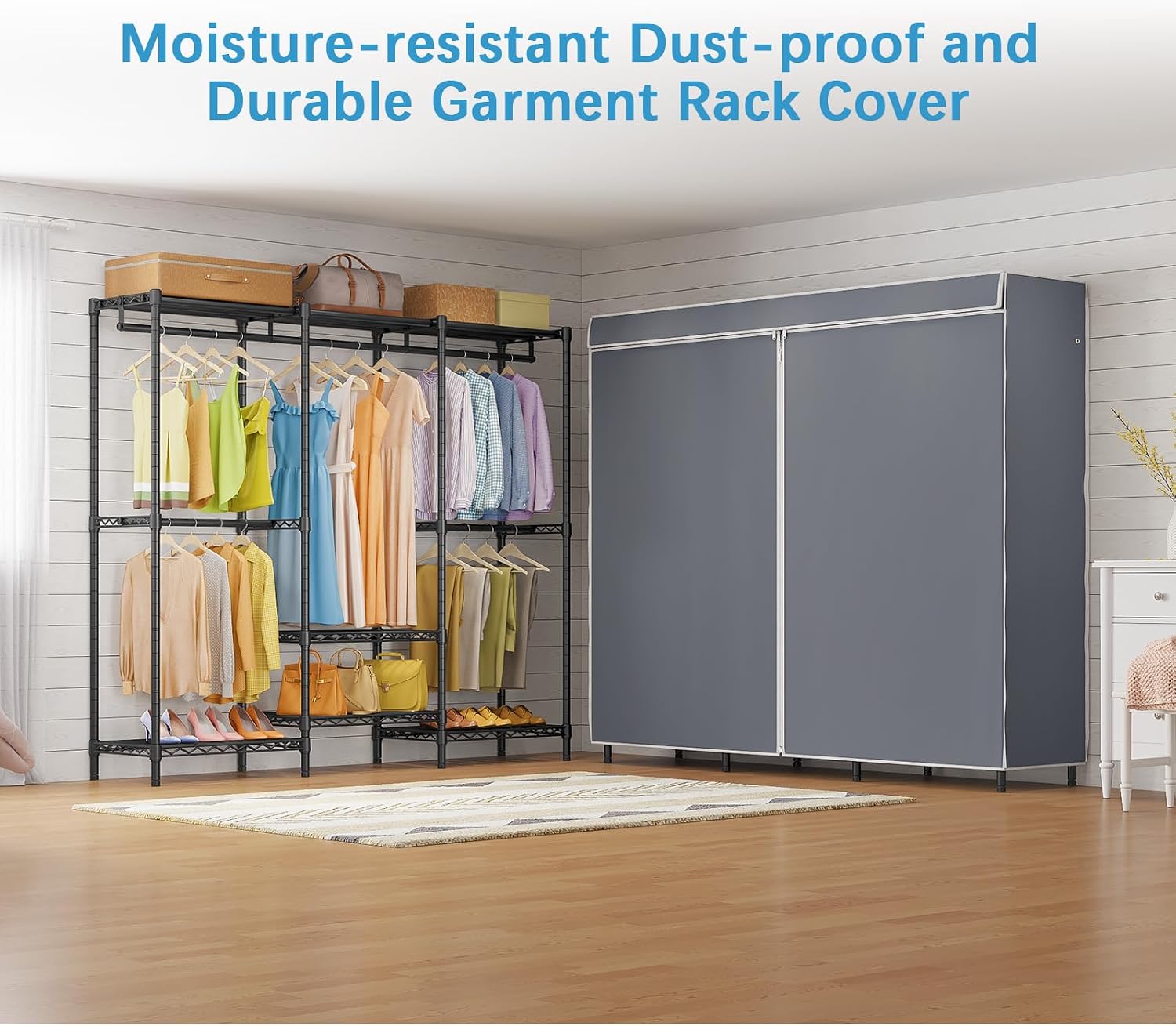 Covered Garment Rack with Adju - đánh giá và giá Wardrobe Closet Portable Fabric Cover