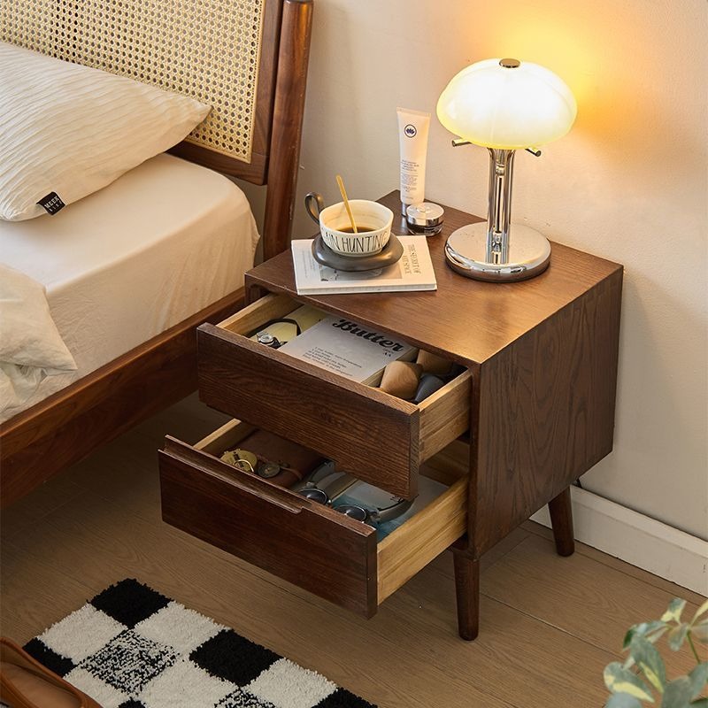 Wooden Bedside Tables Vintage  - đánh giá và giá Solid Wood Nightstand 2 Drawers