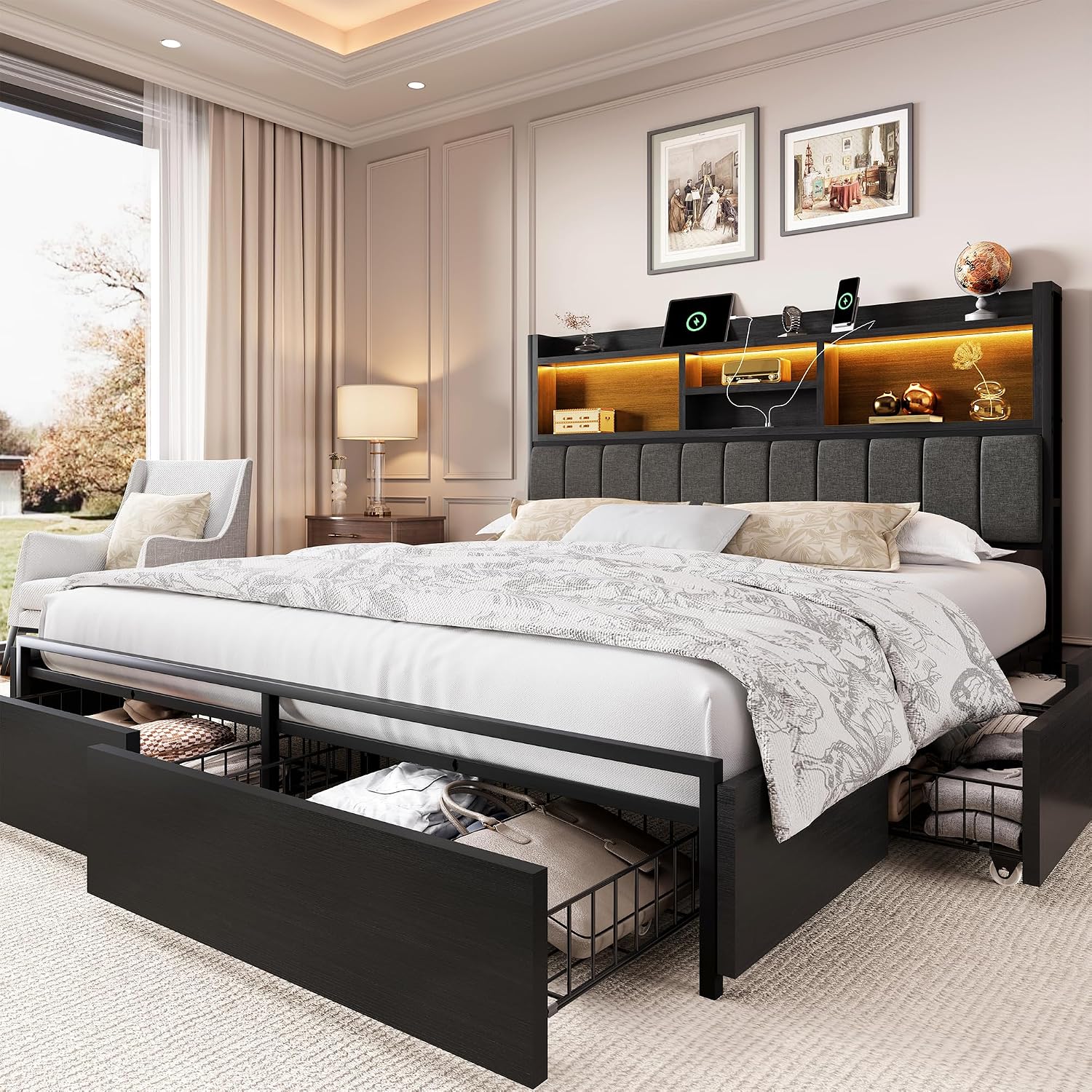 King Bed Frame with 6 Storage  - đánh giá và giá King Size Bed Frame With Storage Drawers