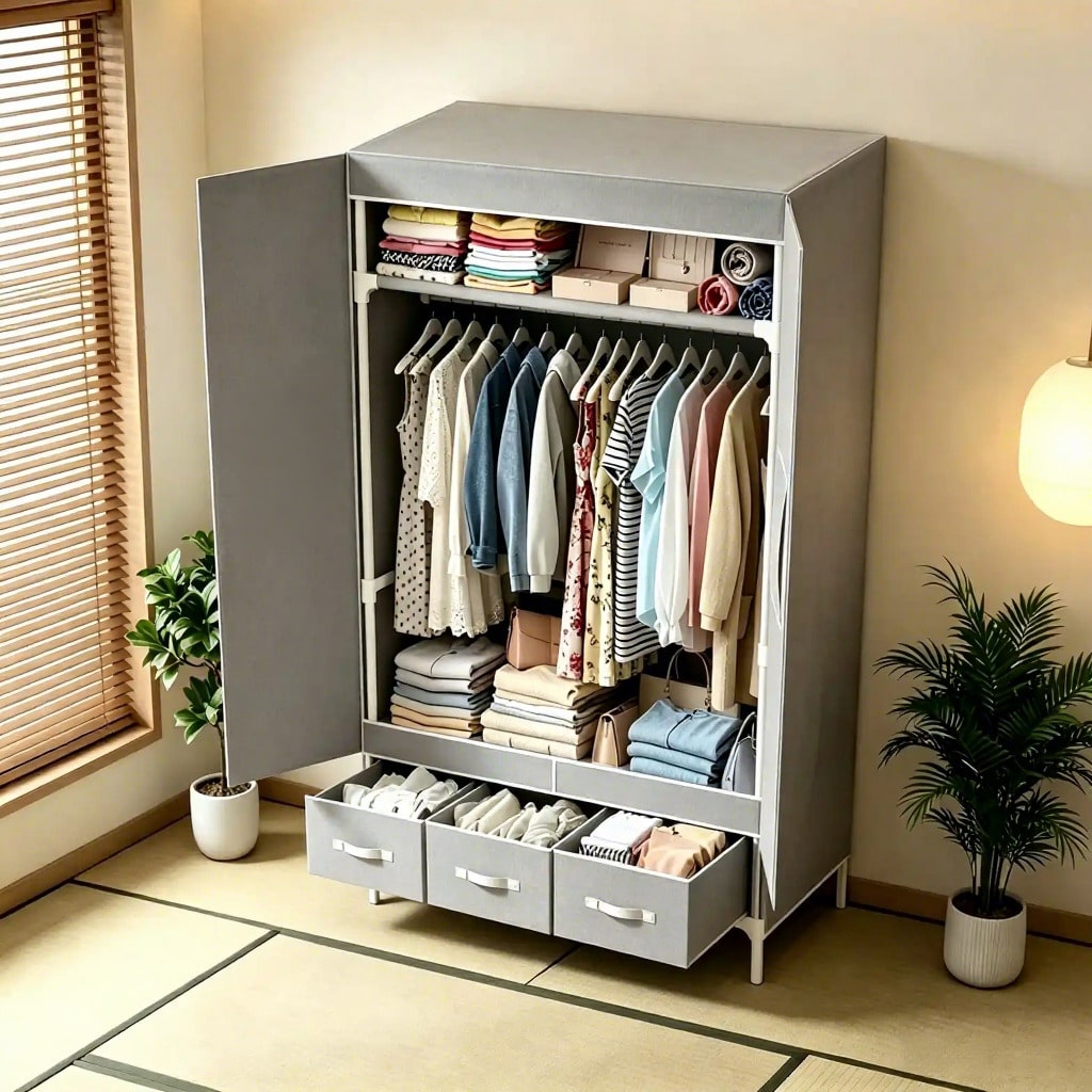 Portable Closet Wardrobe, 57.4 - đánh giá và giá Wardrobe Closet Portable Fabric Cover