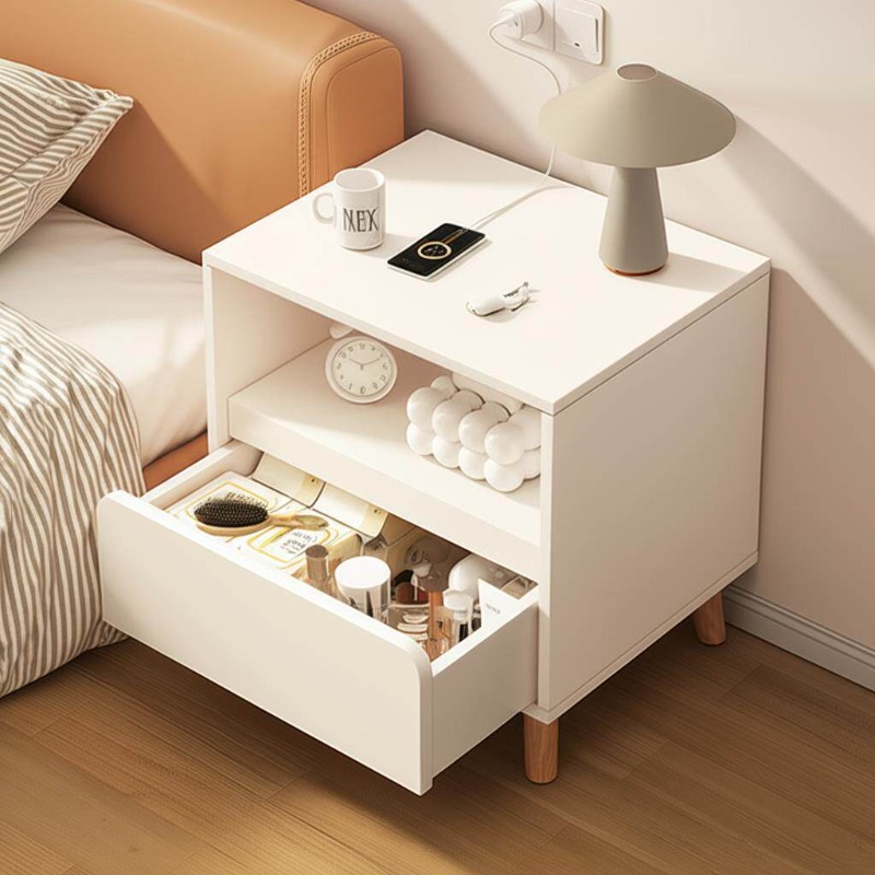 White bedside table Bedroom wi - đánh giá và giá Solid Wood Nightstand 2 Drawers