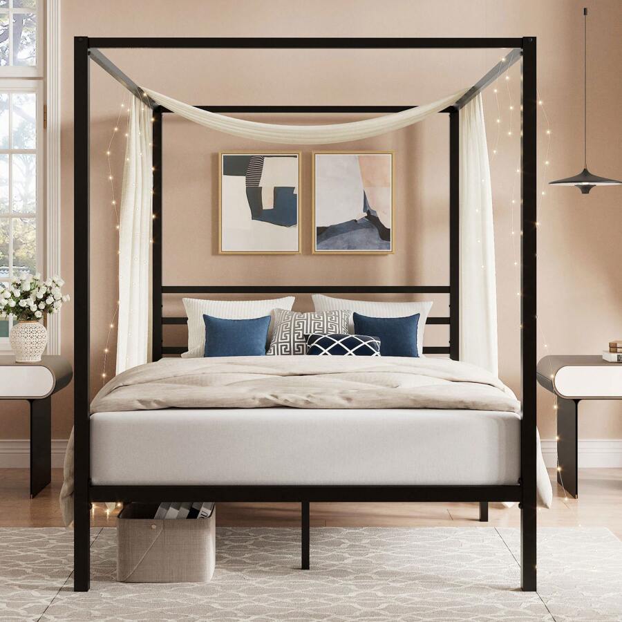 Black Canopy Bed Frame, Full/Q - đánh giá và giá Canopy Bed Frame Metal Queen
