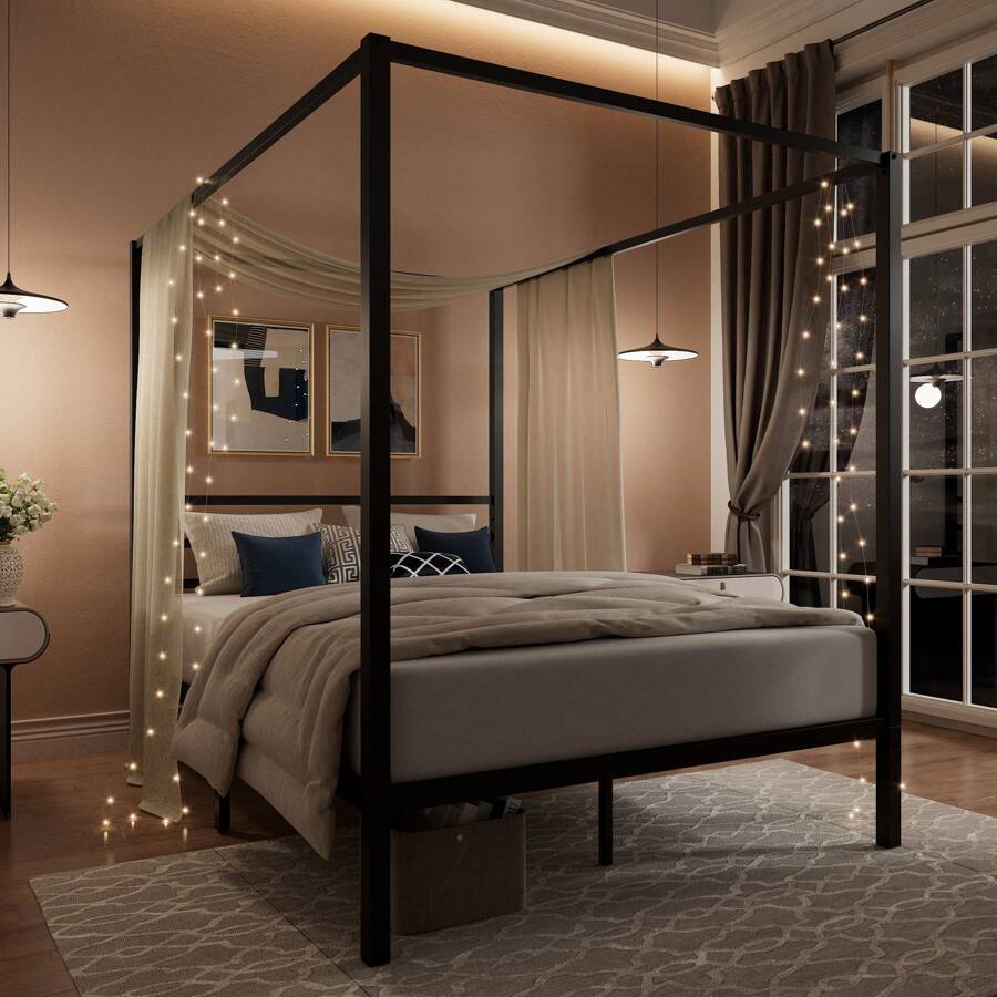 Black Canopy Bed Frame, Full/Q - đánh giá và giá Canopy Bed Frame Metal Queen
