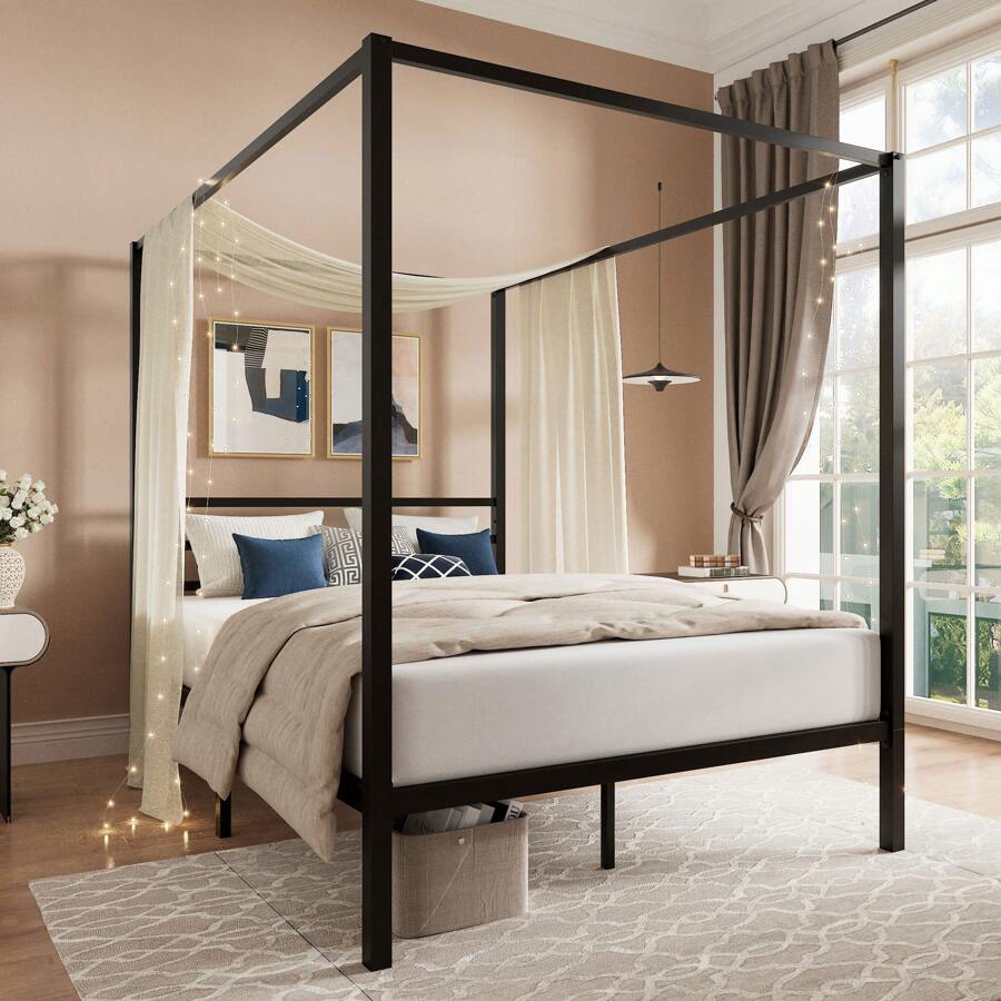 Black Canopy Bed Frame, Full/Q - đánh giá và giá Canopy Bed Frame Metal Queen