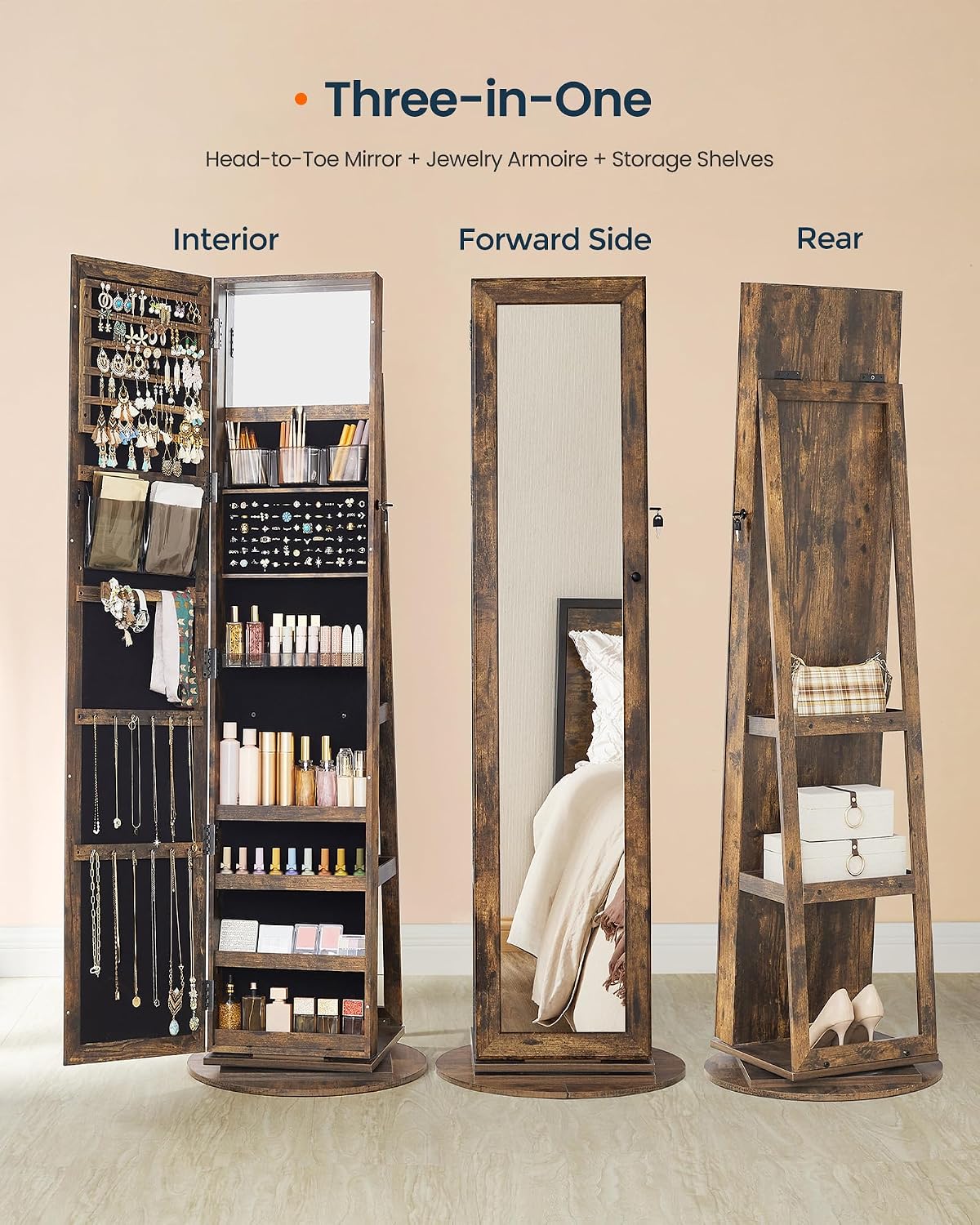 Standing Jewelry Cabinet, Full - đánh giá và giá Full Length Mirror Jewelry Armoire