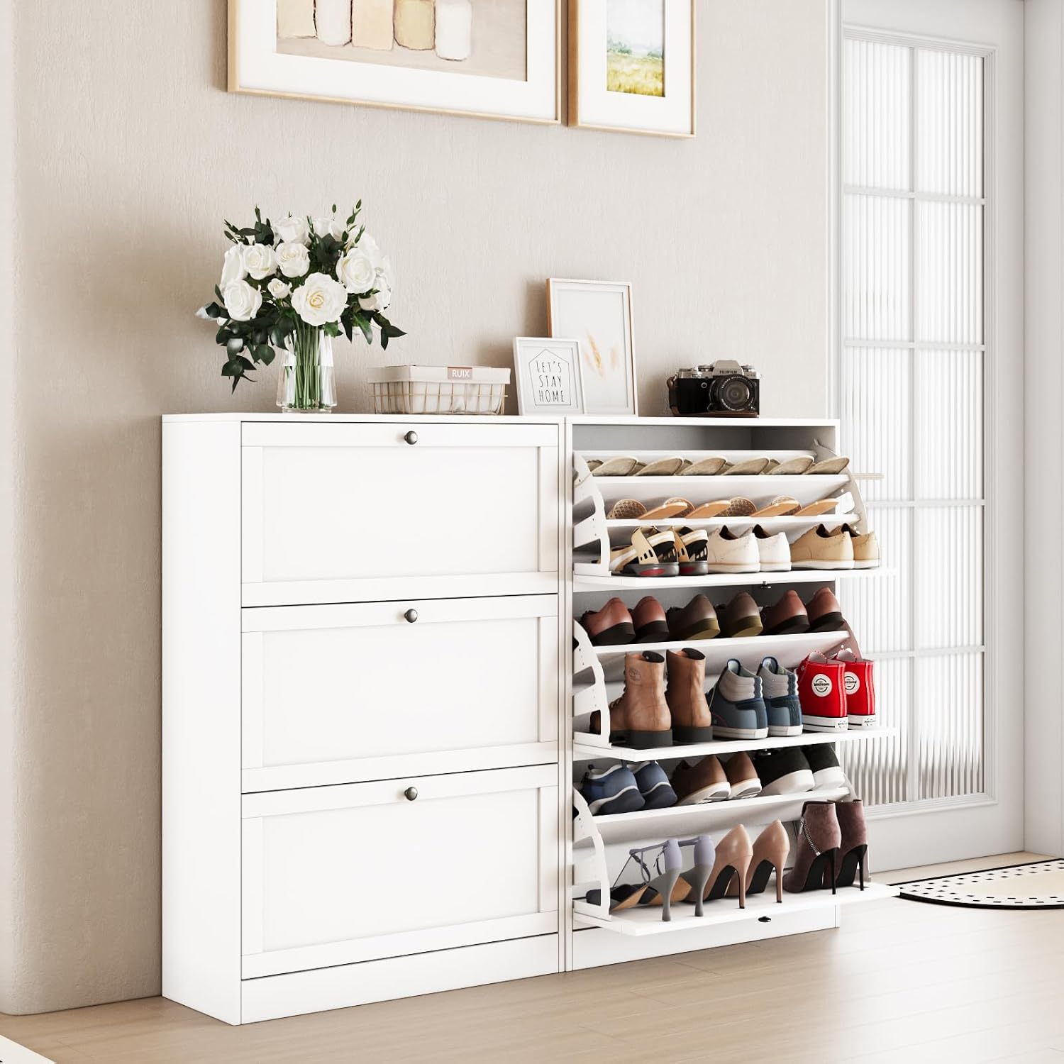 Shoe Storage Cabinet, Three Fl - đánh giá và giá Shoe Rack Cabinet Narrow Entryway