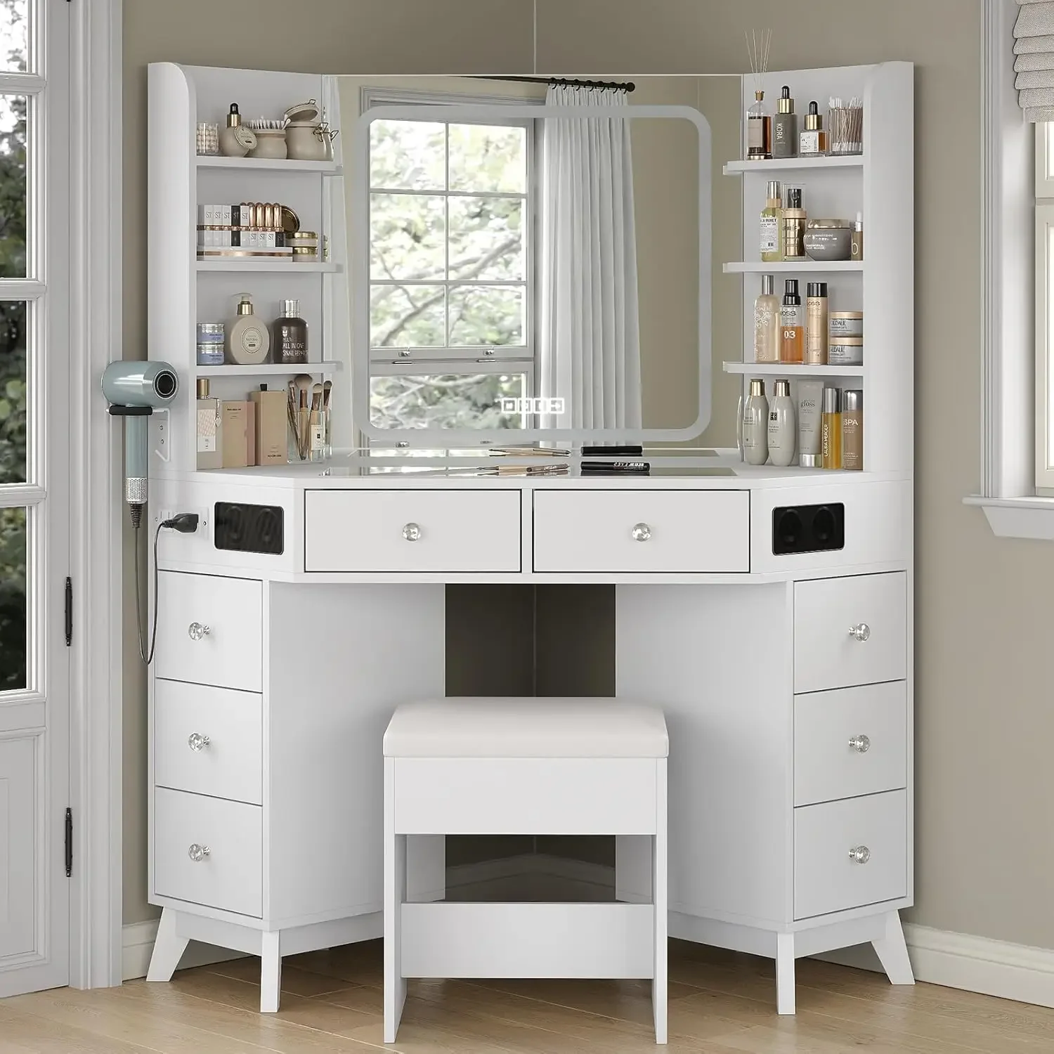 Corner Vanity Desk Speaker Dra - đánh giá và giá Dressing Table Vanity With Lighted Mirror