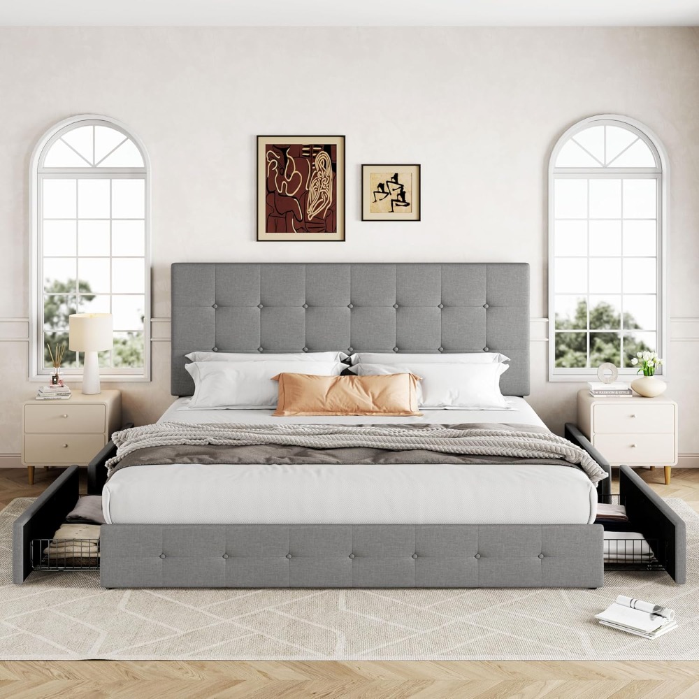 US Shipping King Size Platform - đánh giá và giá King Size Bed Frame With Storage Drawers